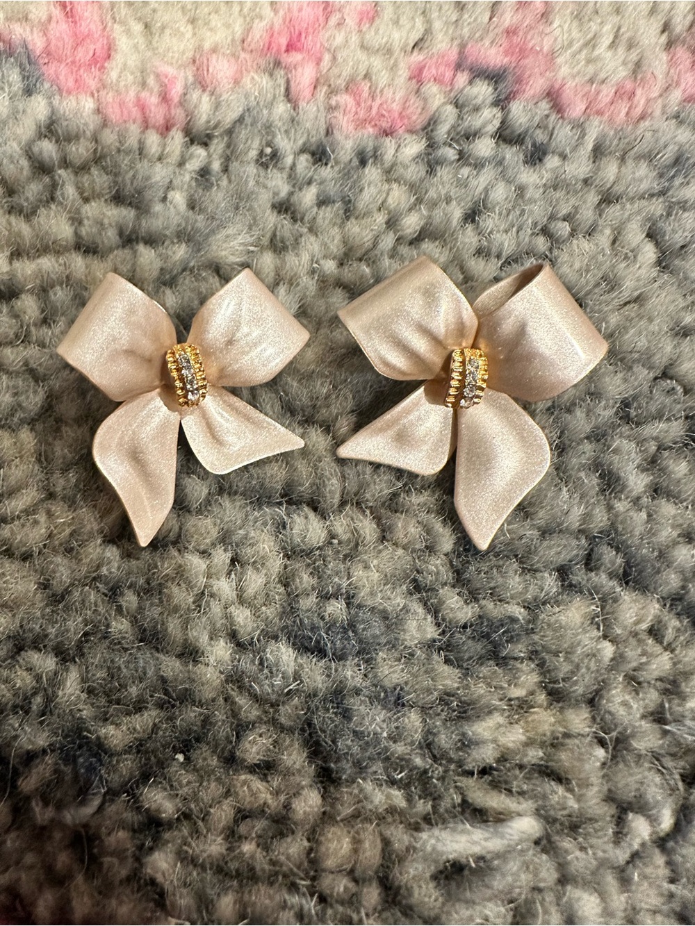 Vintage Satin Bow Earrings with Gold Accent